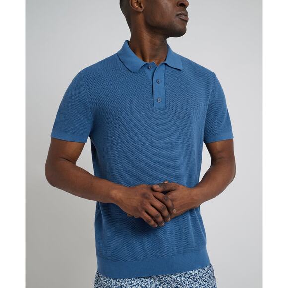 Onia Cotton Textured Knit Polo in Vintage Indigo Blue Size XL XLARGE - Picture 1 of 7